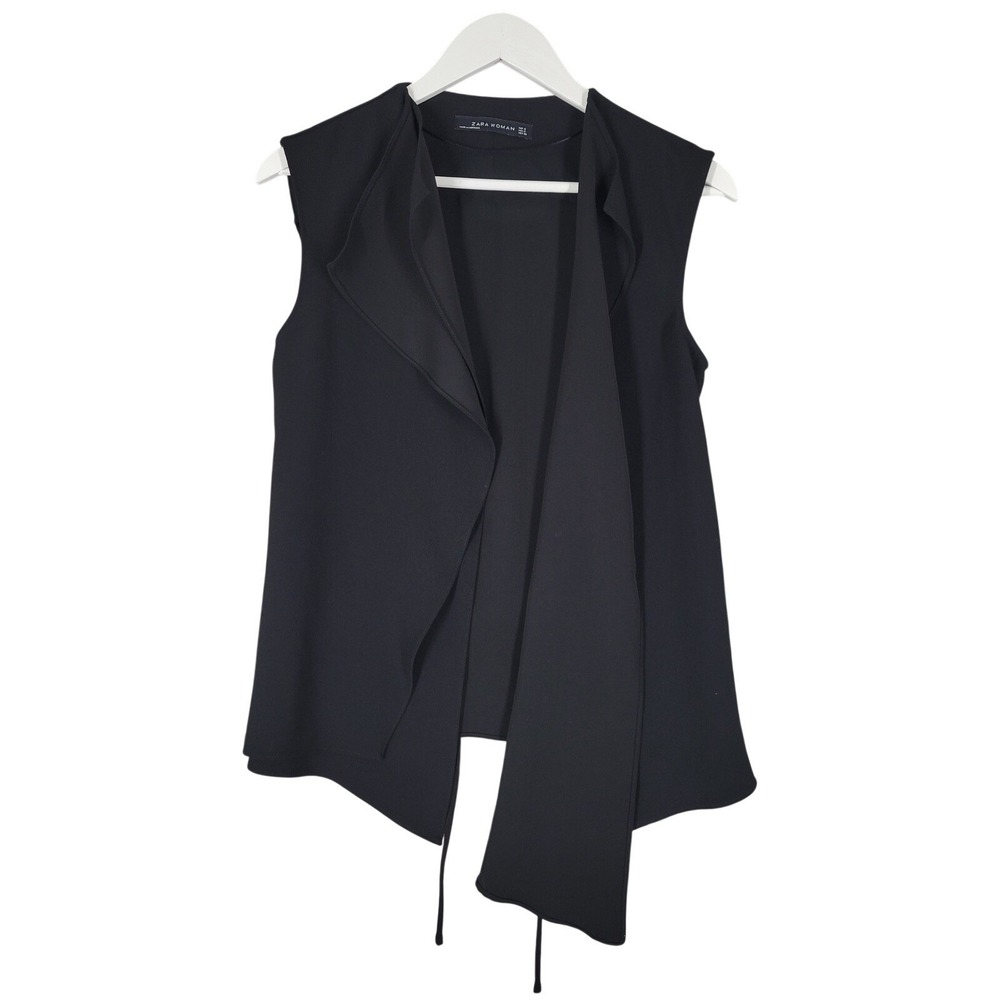 Zara Woman Vest Women Small Black Open Front Drape Waterfall Tie Back Sleeveless